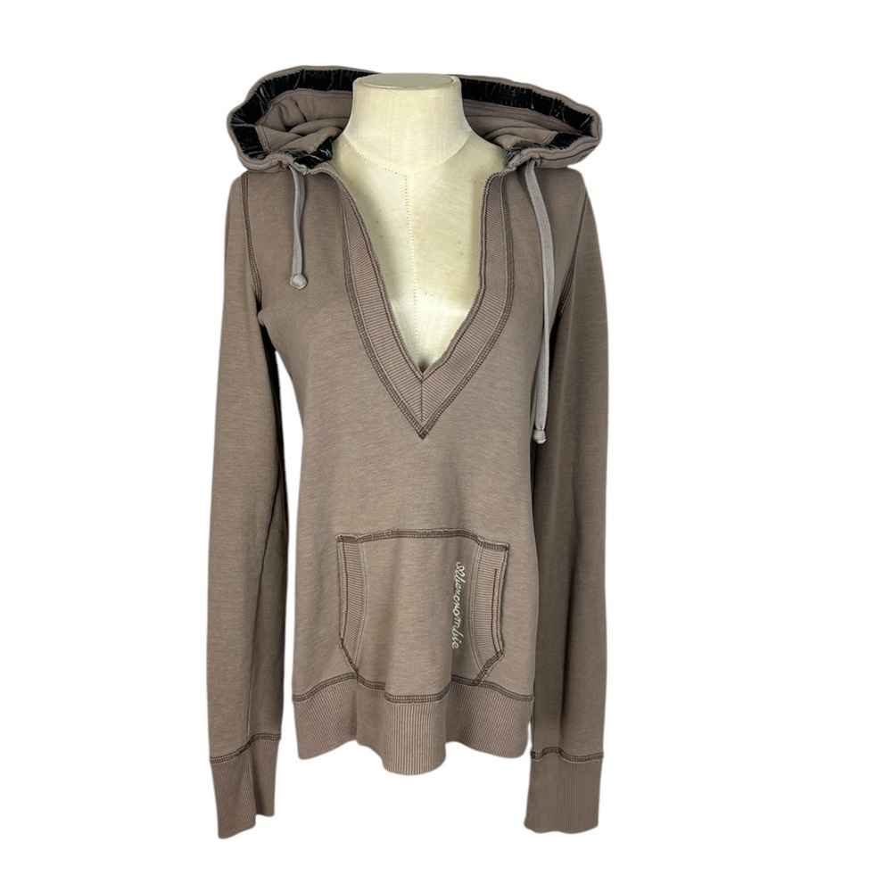 Abercrombie‎ & Fitch A&F Y2K 2000s  V-neck Pullover Hoodie Sz M Shirt Top Brown